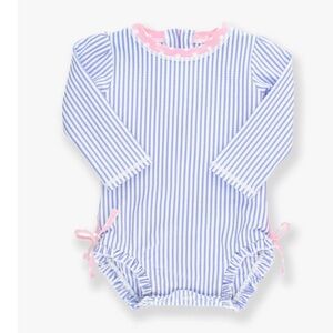 Ruffle Butts Seersucker Long Sleeve Rash Guard Swimsuit Size 12-18 Mo NWT